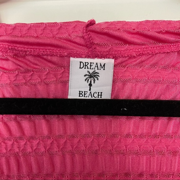 Pink Sheer Short Sleeve Swimsuit CoverUp w Hood - Picture 3 of 4